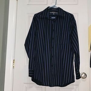 Perry Ellis Portfolio Black and blue striped long sleeve dress shirt